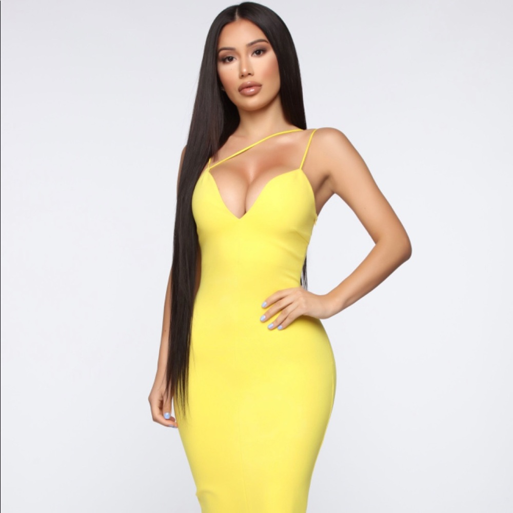 Fashion Nova Yellow Midi Dress